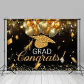 Aperturee - Goledn Balloon Ribbon Glitter Graduation Backdrop